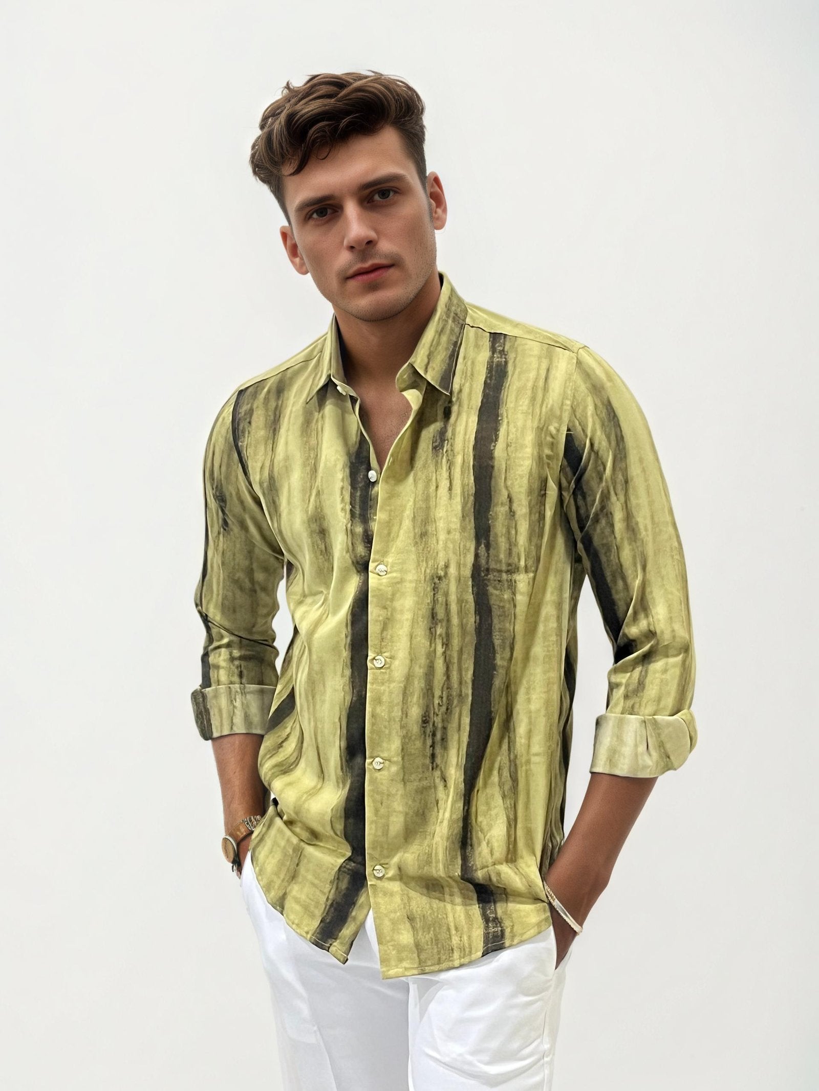 Green Rayon Printed Shirt