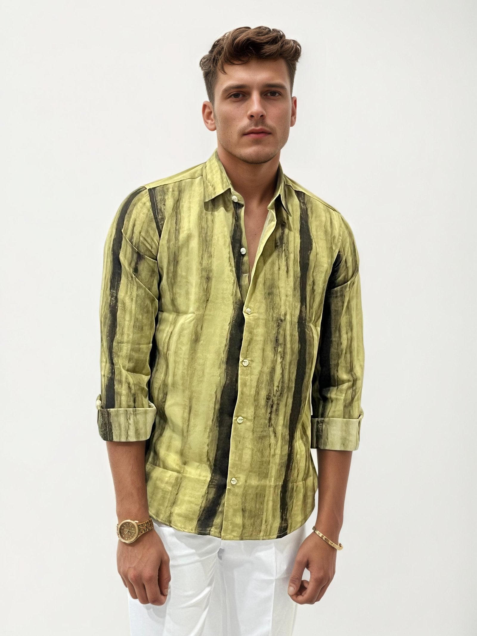 Green Rayon Printed Shirt