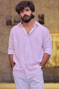 Linen Pink Striped Full-Hand Shirt