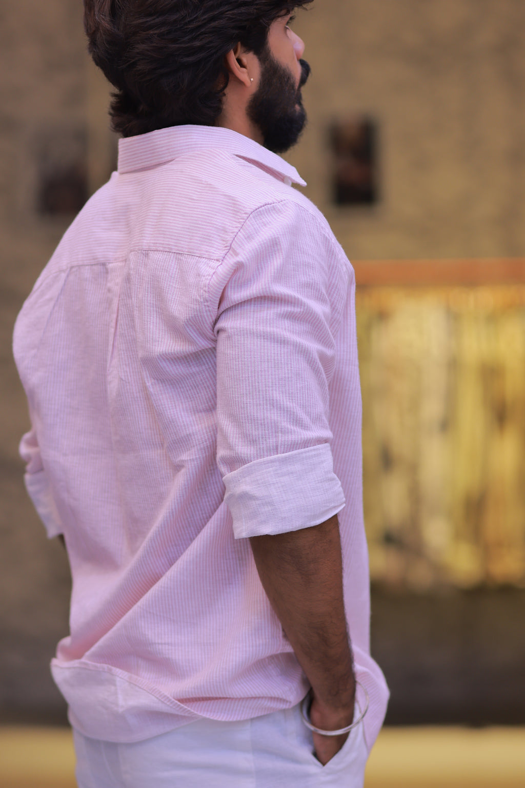 Linen Pink Striped Full-Hand Shirt