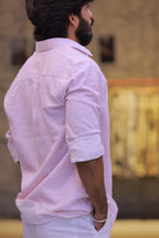 Linen Pink Striped Full-Hand Shirt