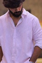 Linen Pink Striped Full-Hand Shirt