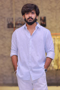 Linen Blue Striped Full-Hand Shirt