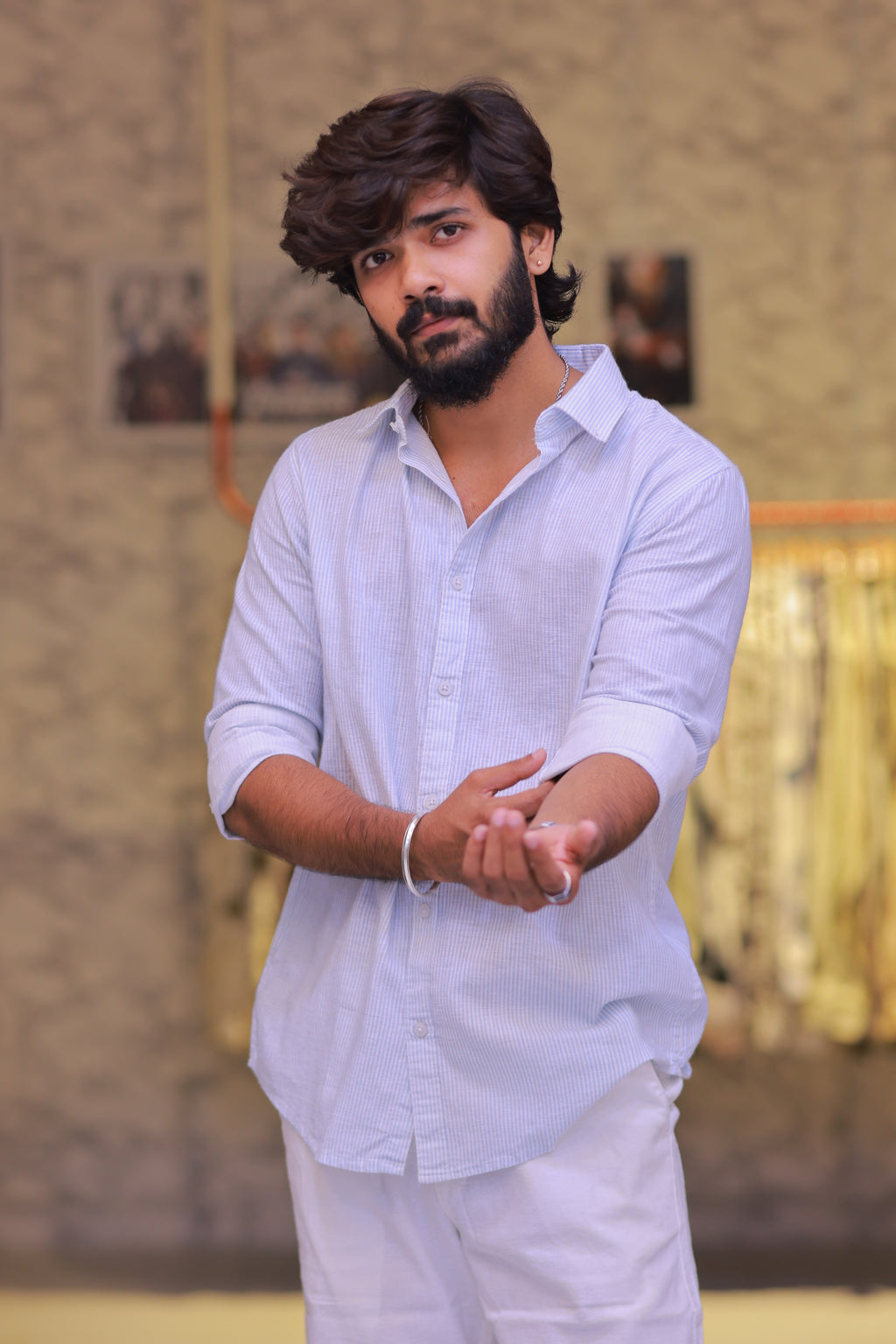 Linen Blue Striped Full-Hand Shirt