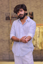 Linen Blue Striped Full-Hand Shirt