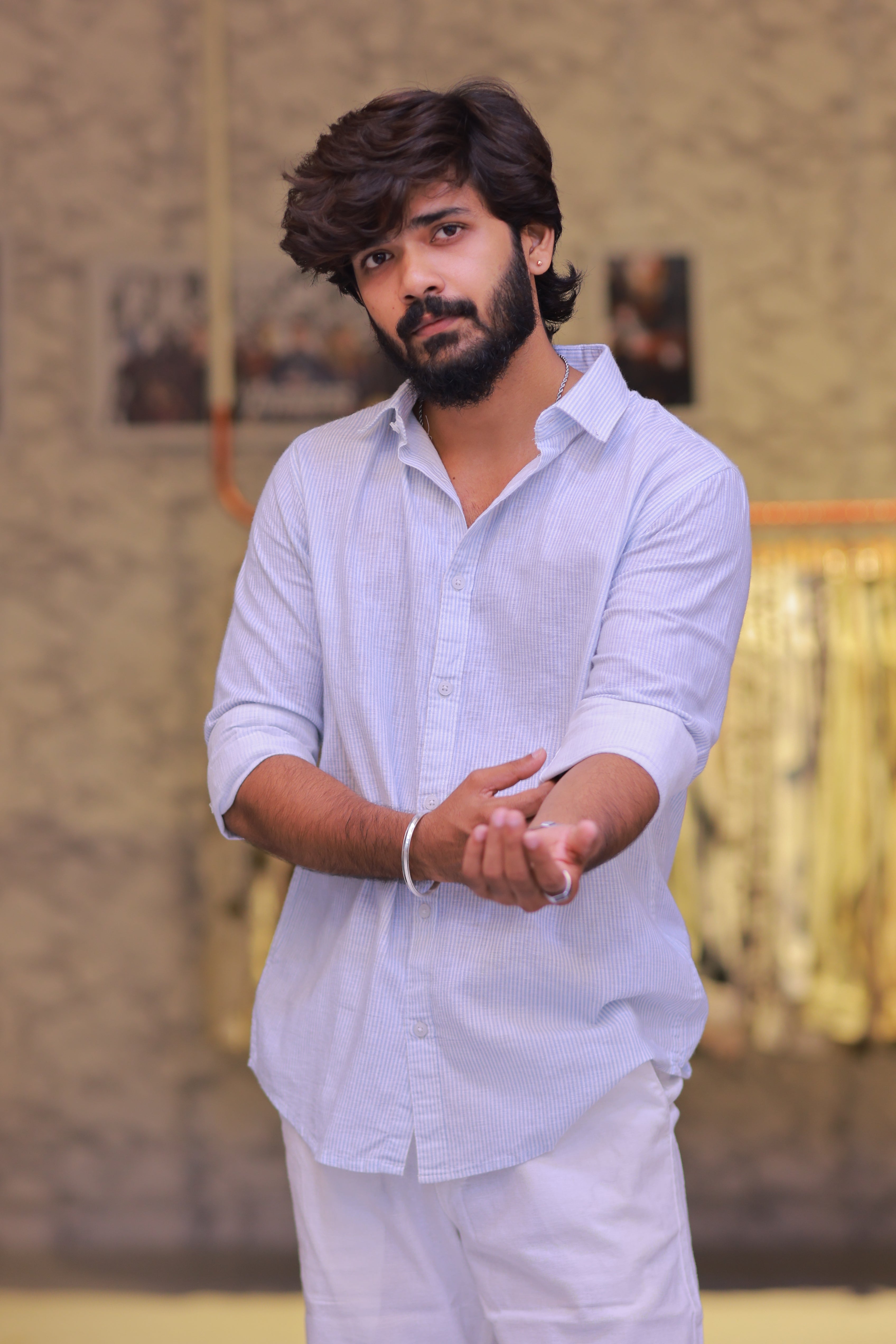 Linen Blue Striped Full-Hand Shirt