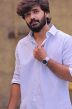 Linen Blue Striped Full-Hand Shirt