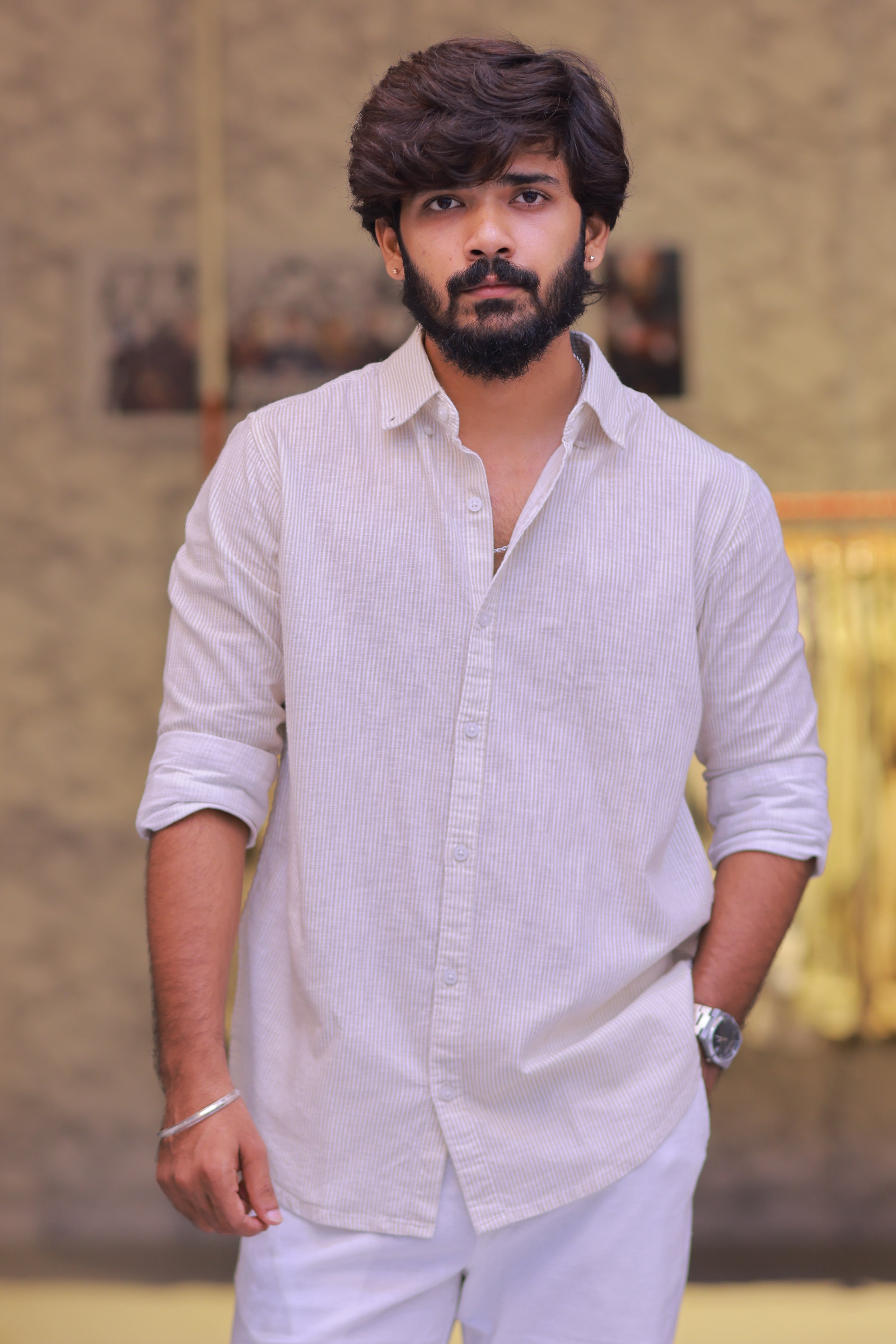 Linen Green Striped Full-Hand Shirt
