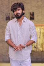 Linen Green Striped Full-Hand Shirt