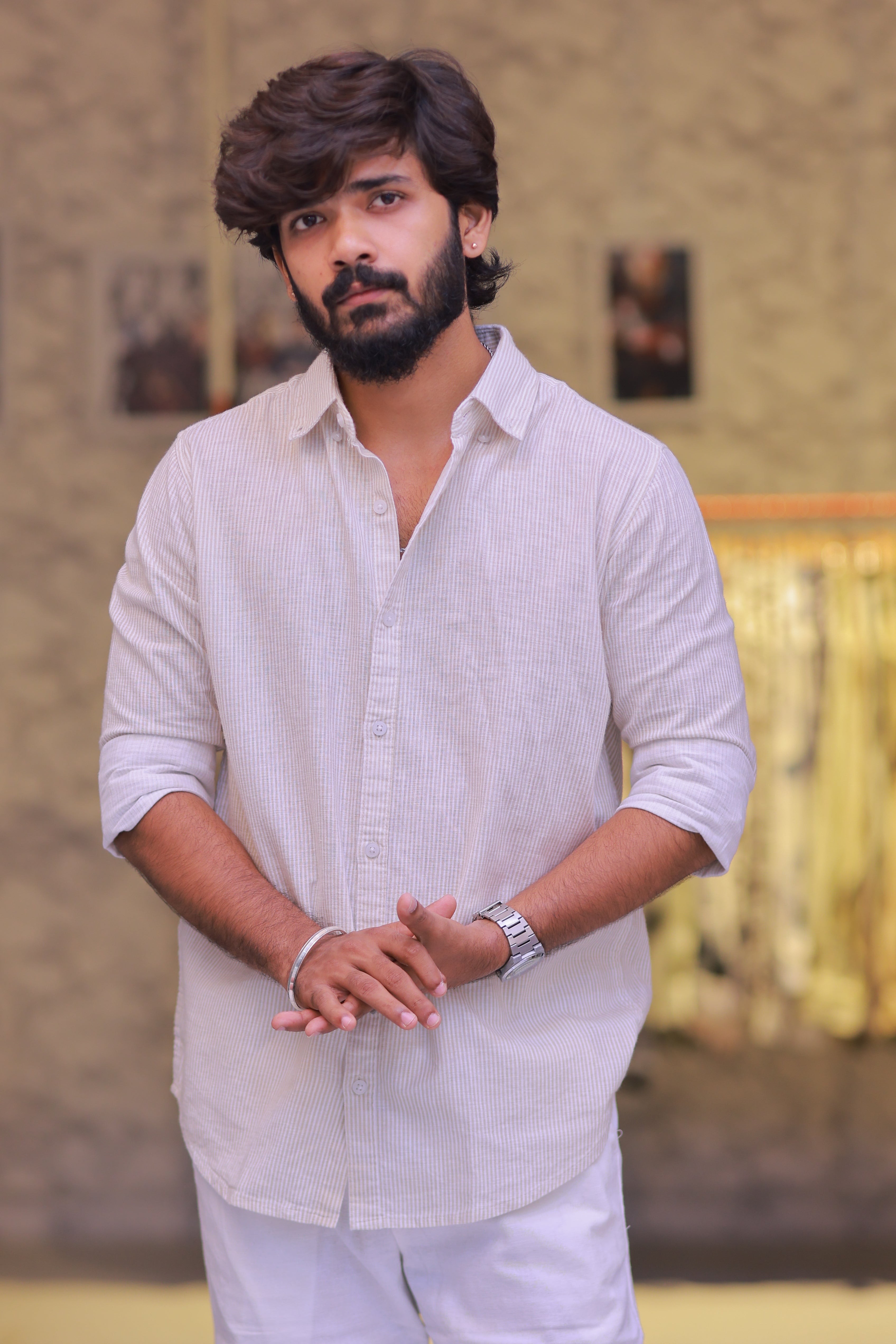 Linen Green Striped Full-Hand Shirt