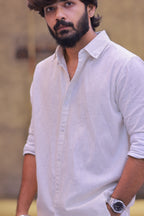 Linen Green Striped Full-Hand Shirt