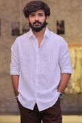 Linen Blue Striped Full-Hand Shirt