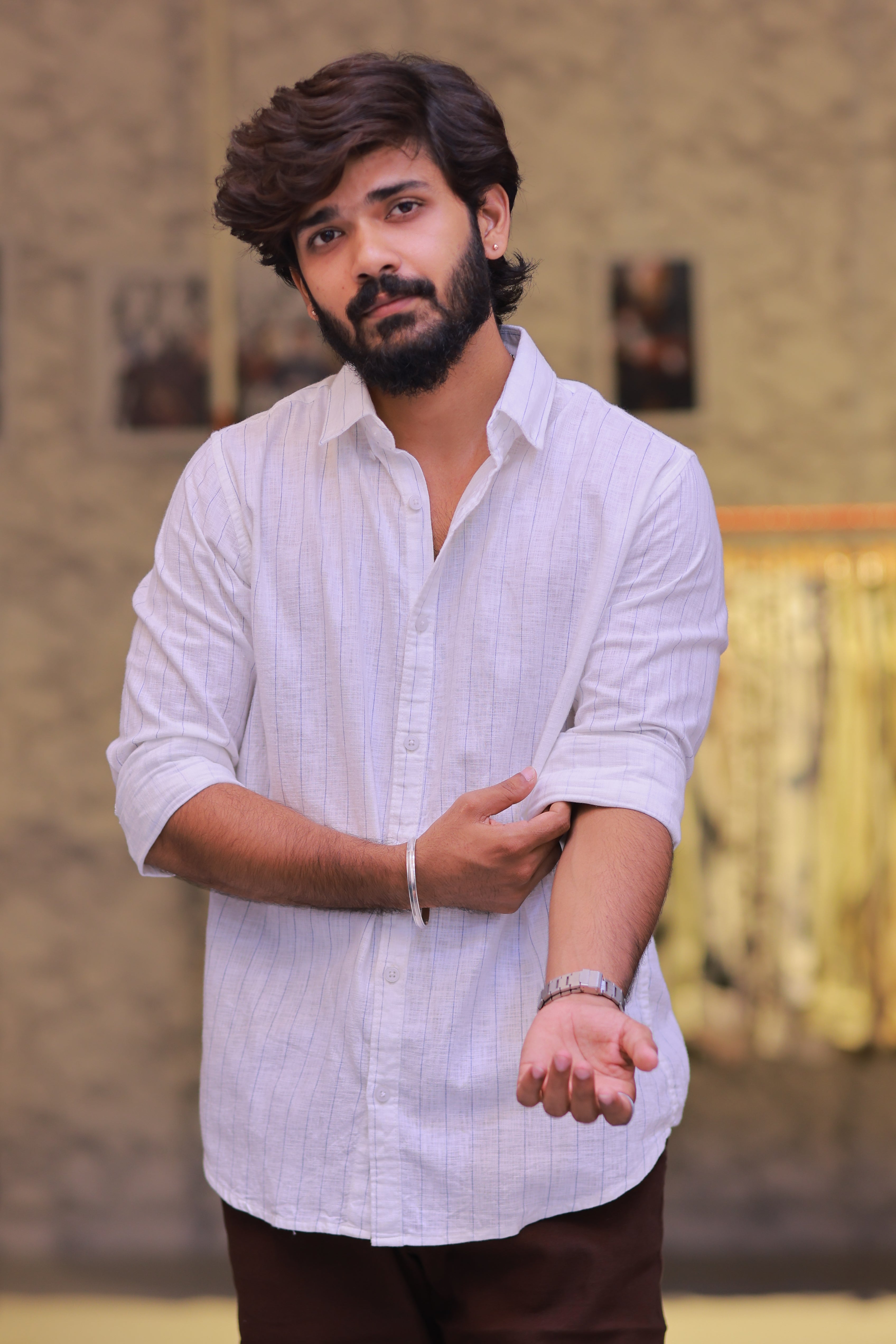 Linen Blue Striped Full-Hand Shirt