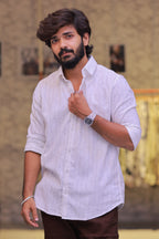 Linen Blue Striped Full-Hand Shirt