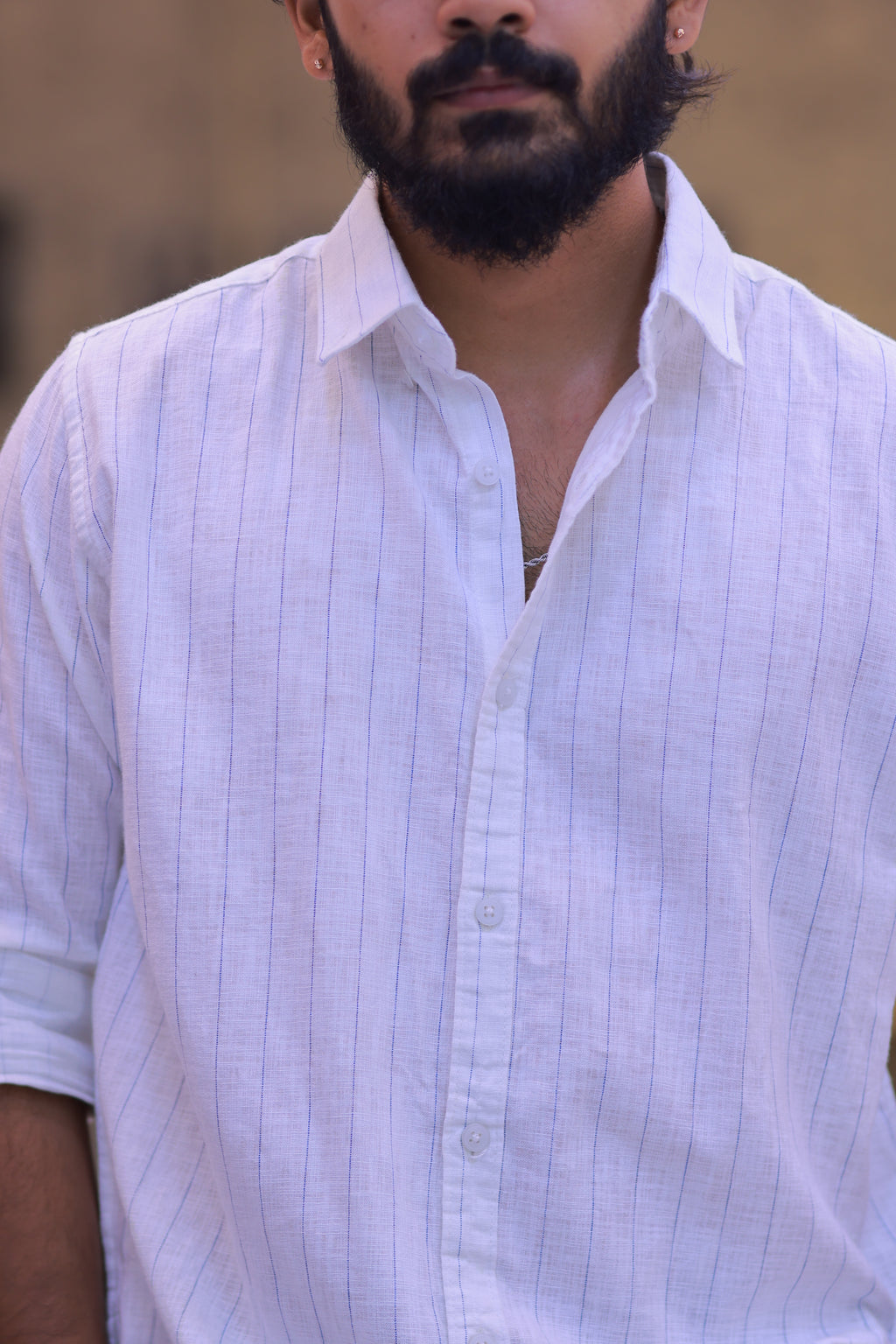 Linen Blue Striped Full-Hand Shirt