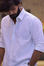 Linen Brown Striped Full-Hand Shirt
