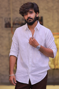 Linen Brown Striped Full-Hand Shirt