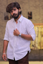 Linen Brown Striped Full-Hand Shirt
