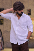 Linen Brown Striped Full-Hand Shirt