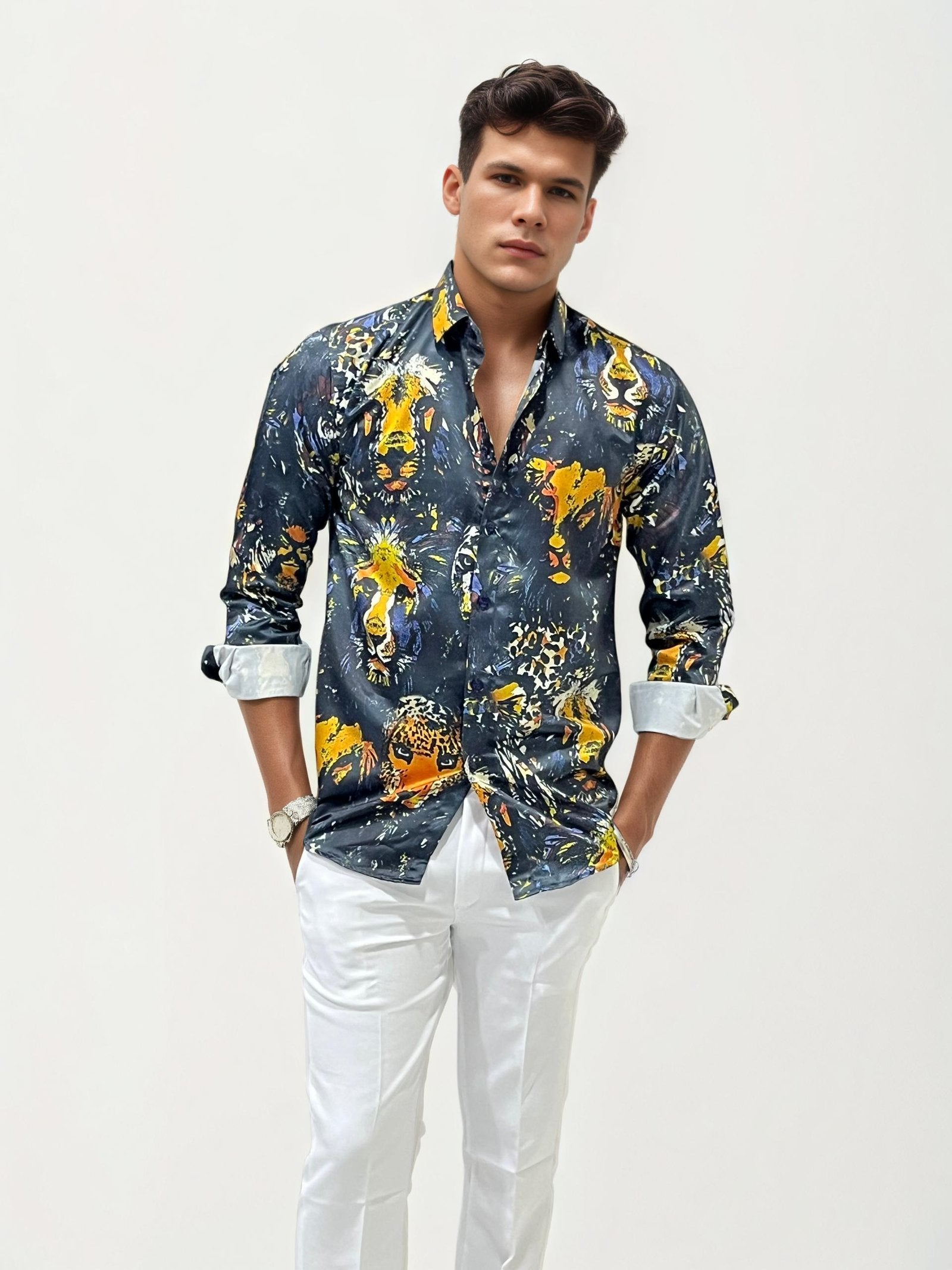 Lion Satin Slim Fit Printed Shirt