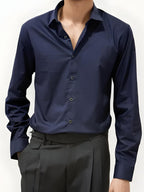 Navy Blue Slim Fit Plain Shirt