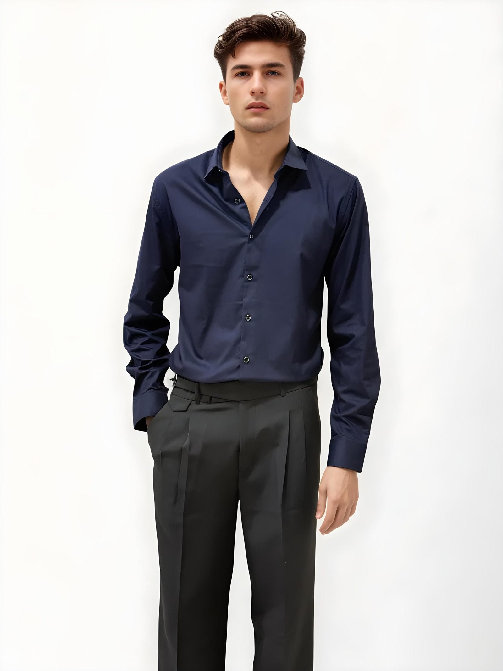 Navy Blue Slim Fit Plain Shirt