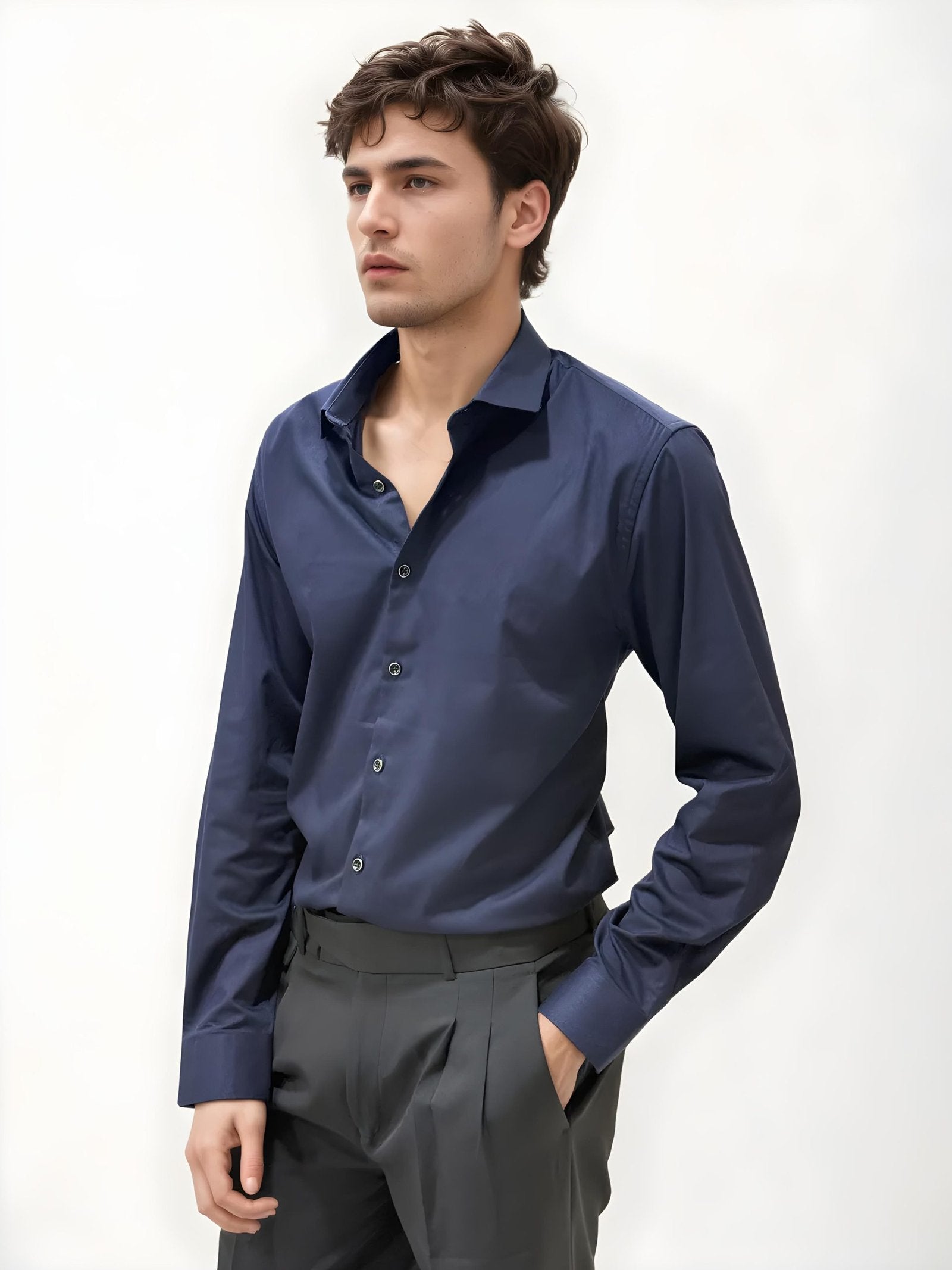 Navy Blue Slim Fit Plain Shirt