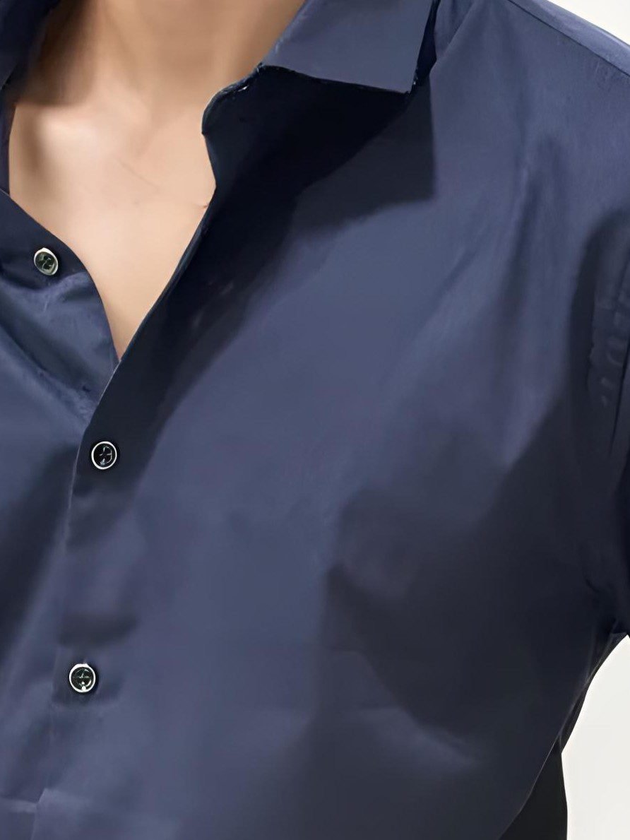 Navy Blue Slim Fit Plain Shirt