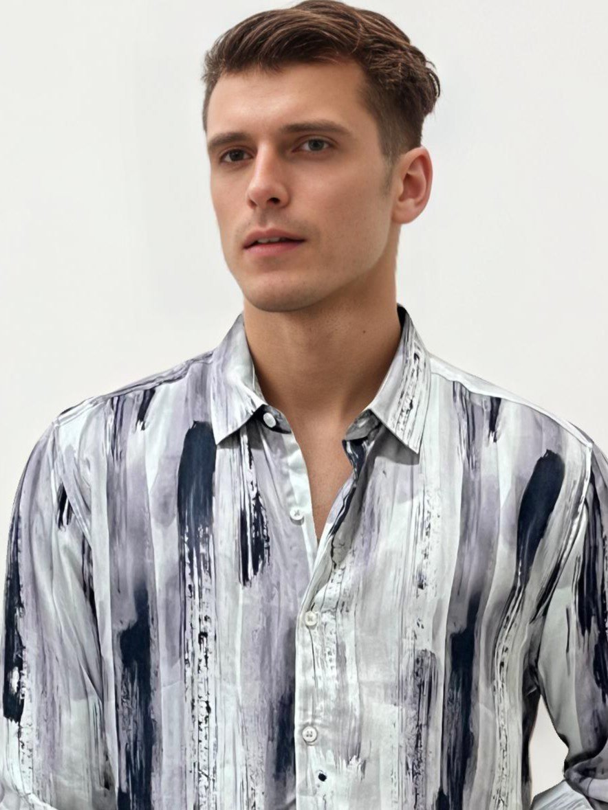 Purple Viscose Regular Fit Printed Shirt