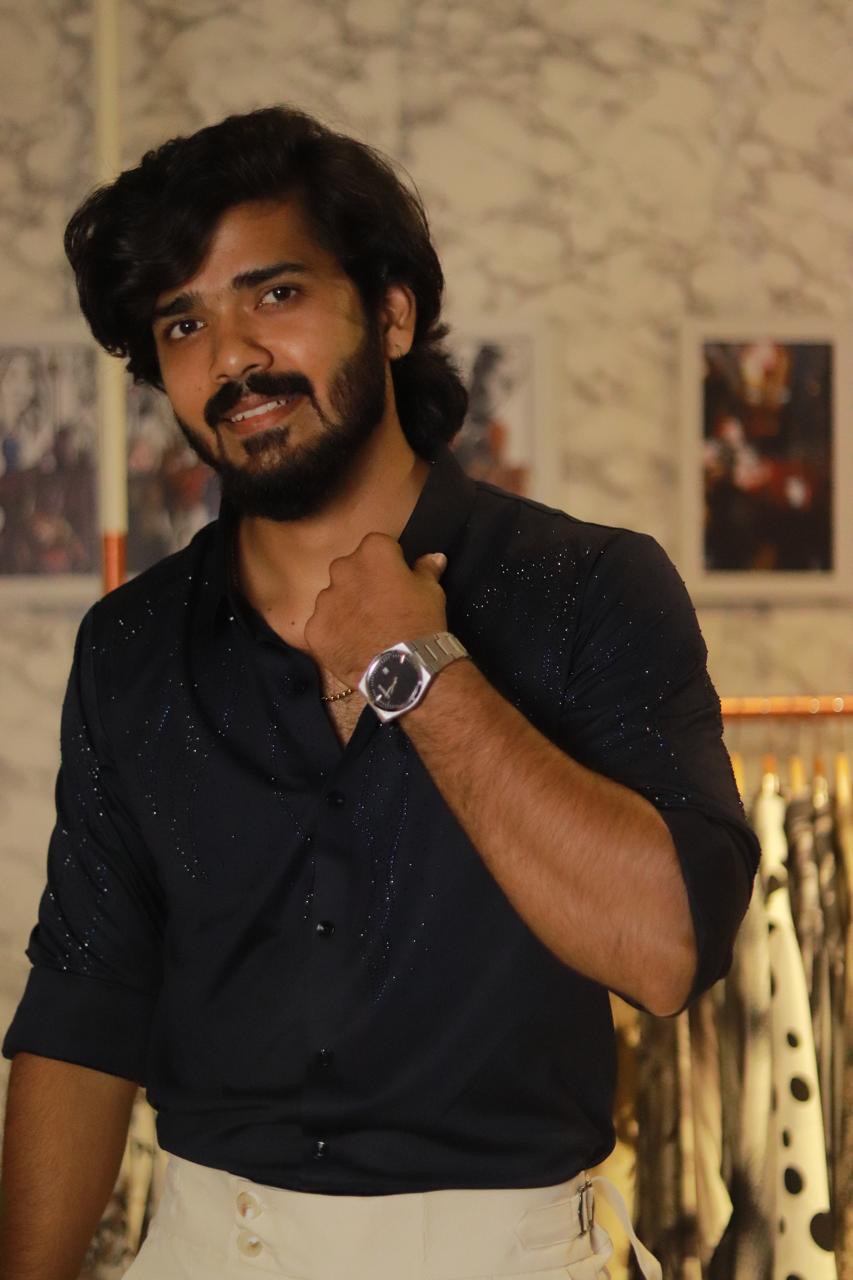 Blue Stone-Work Party-Wear Shirt