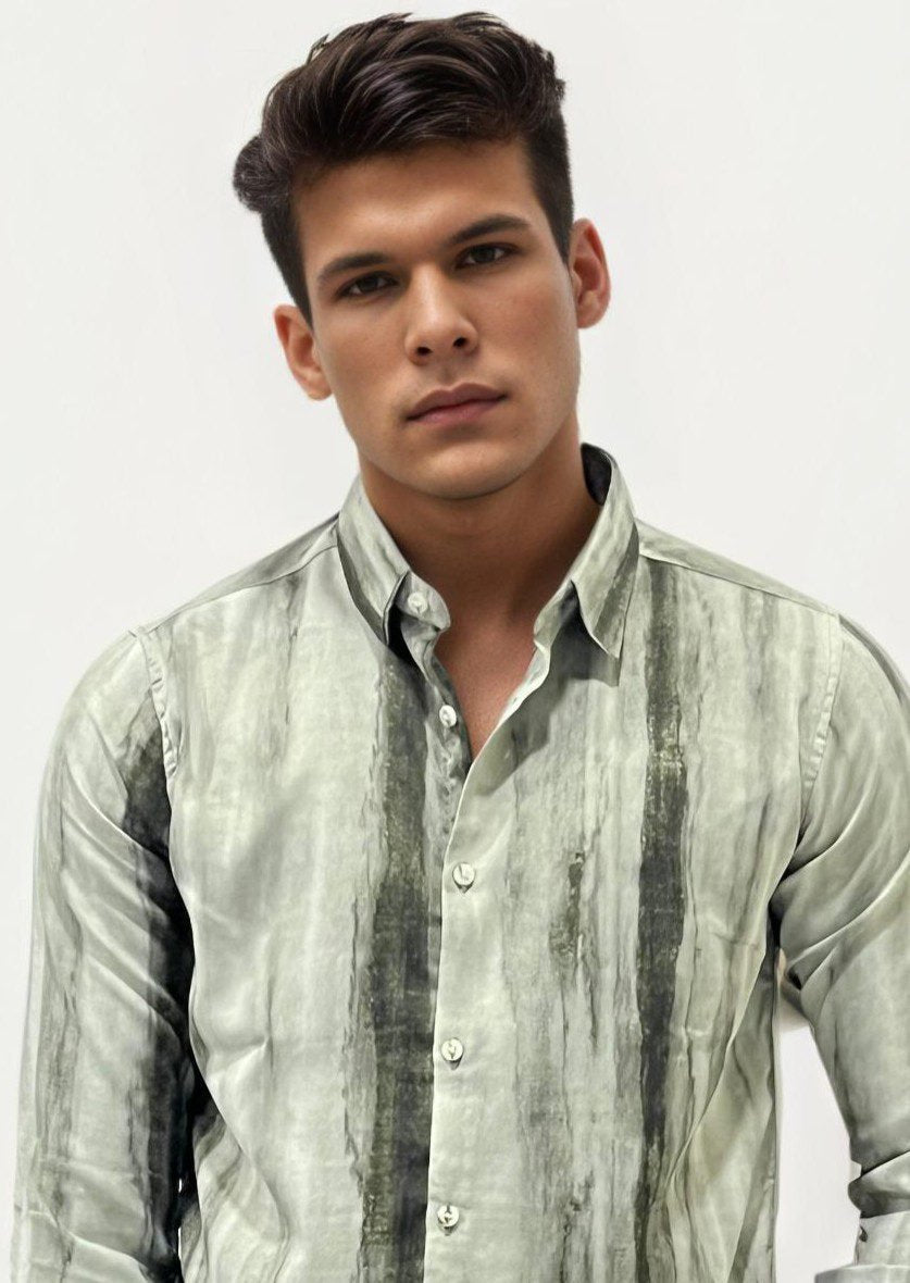 Green Slim Fit Rayon Printed Shirt