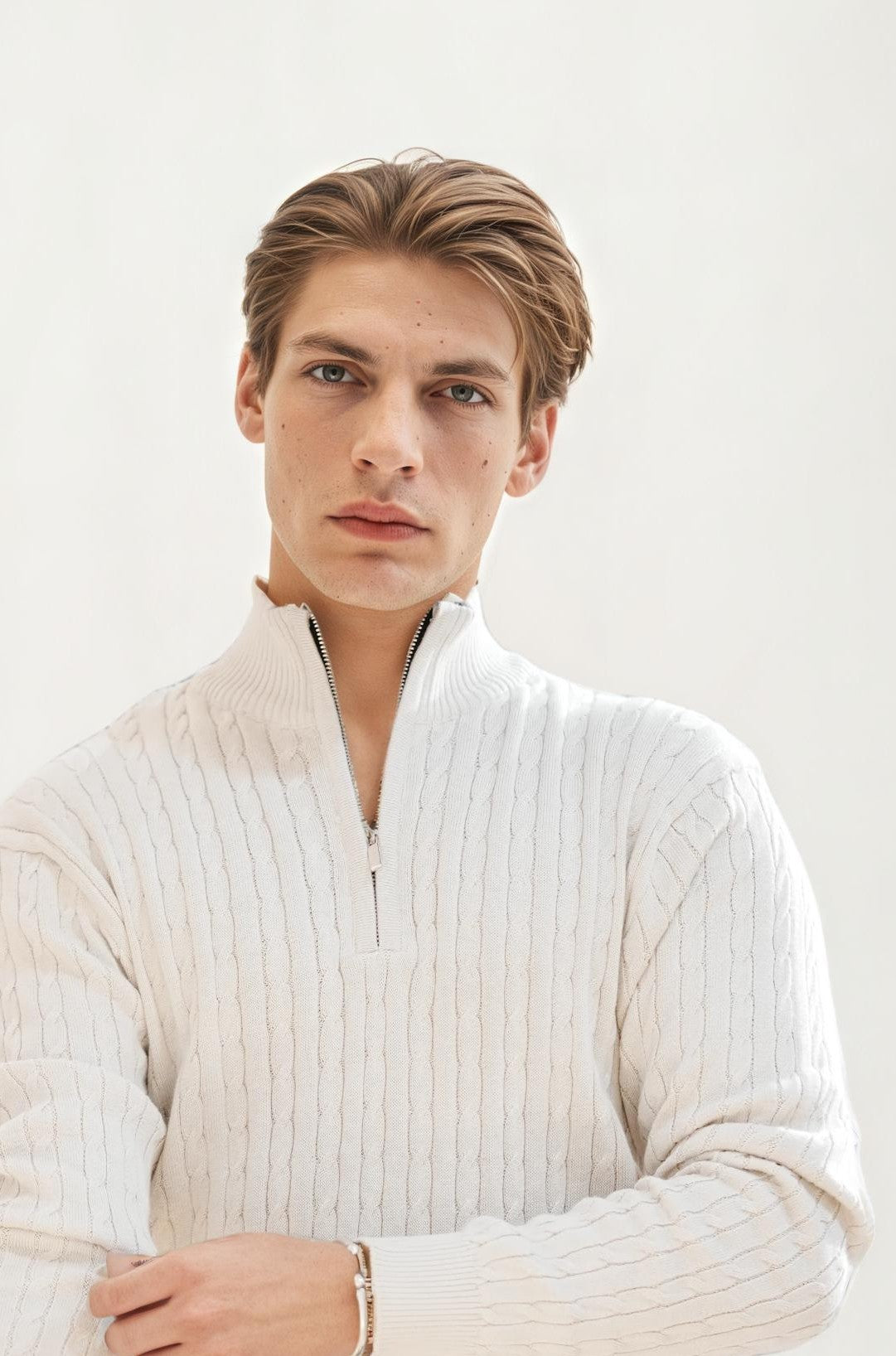 Beige Turtle Neck Zipper