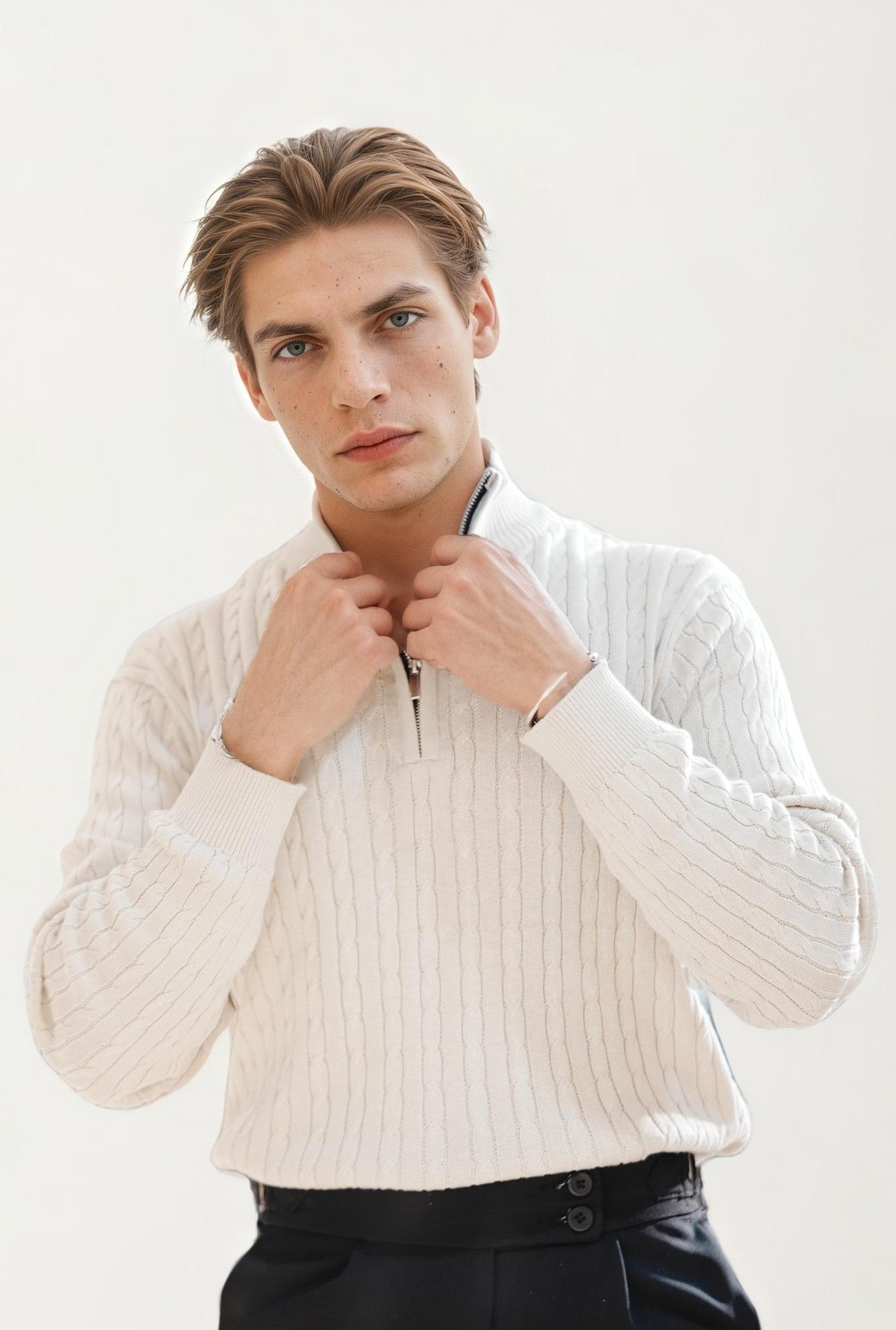 Beige Turtle Neck Zipper