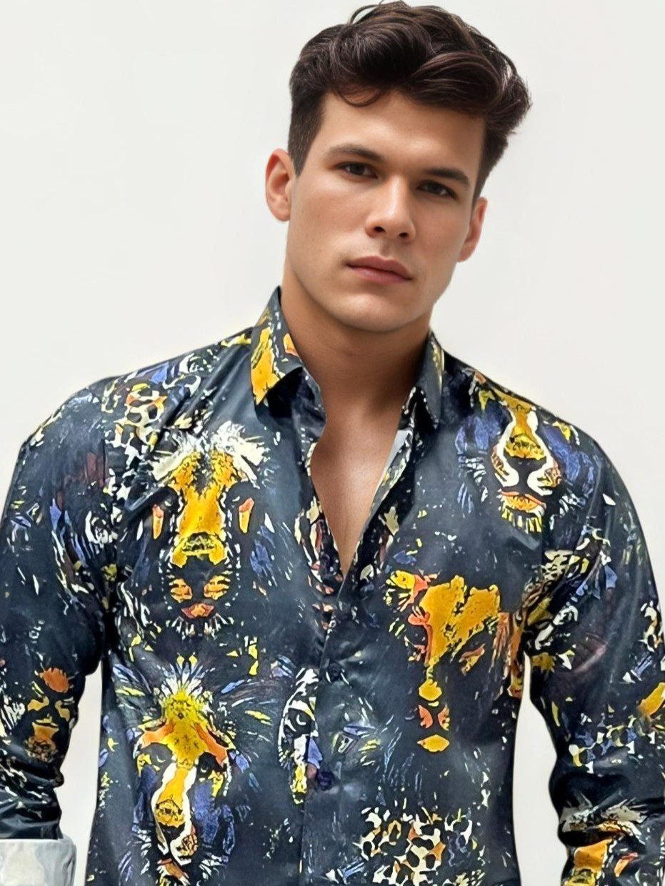 Lion Satin Slim Fit Printed Shirt