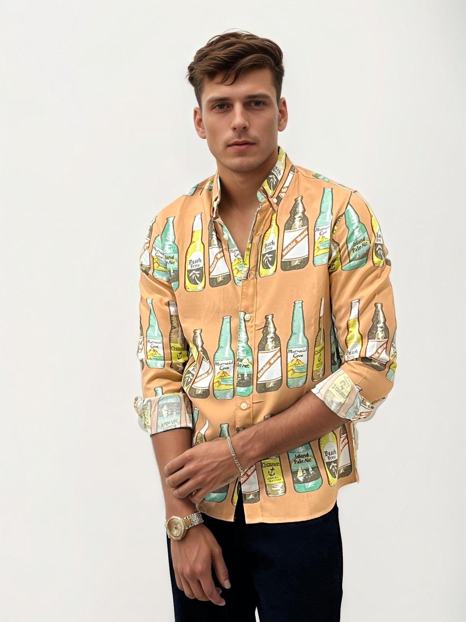 Orange Regular Fit Printed Shirt