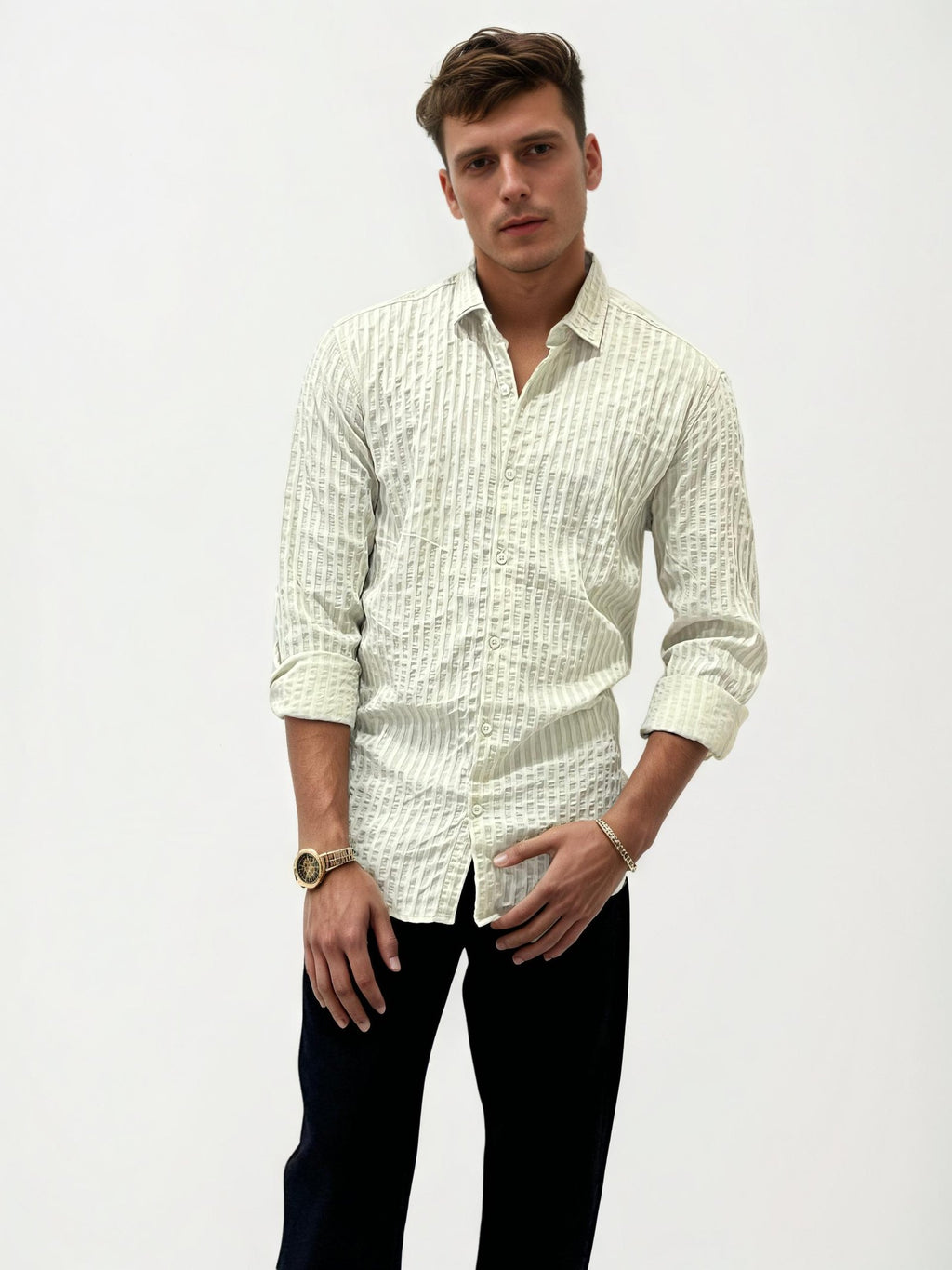Self textured slim fit shirt
