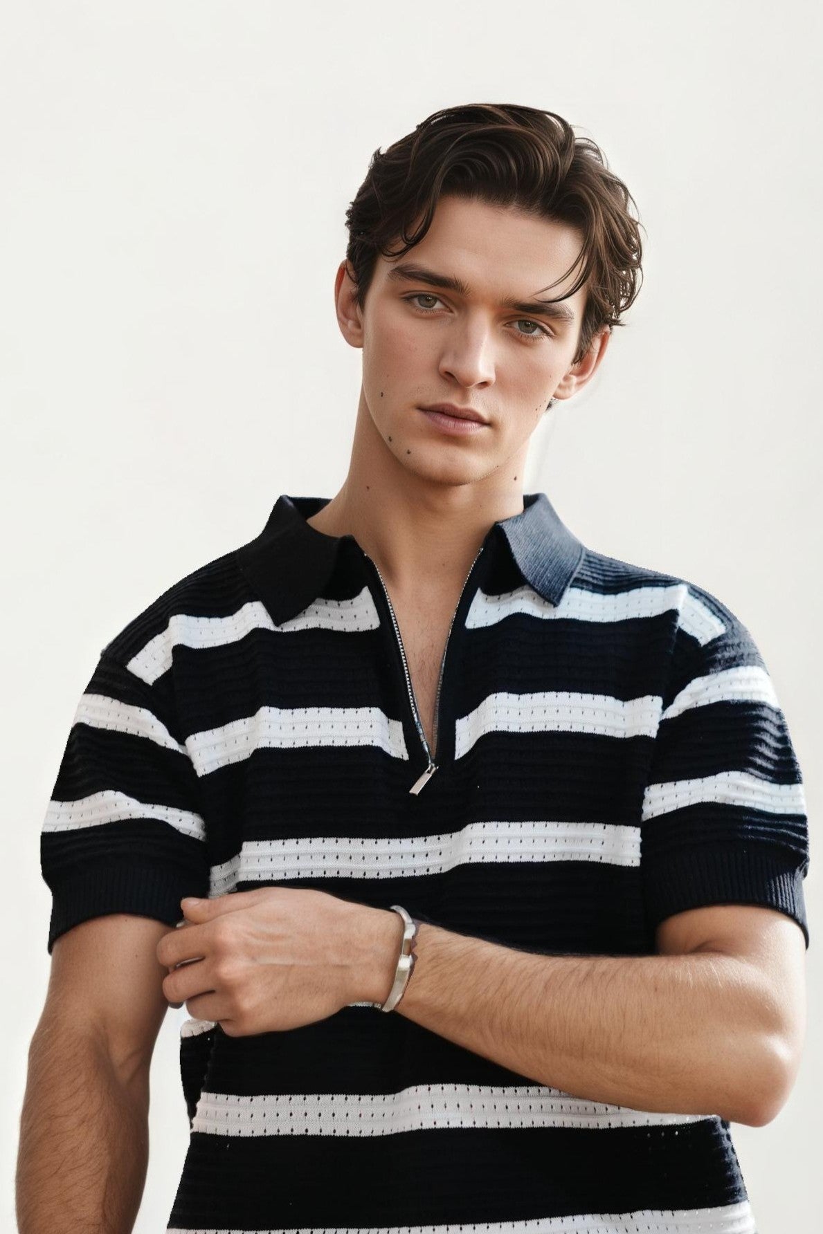 Black Striped Knitted T-Shirt