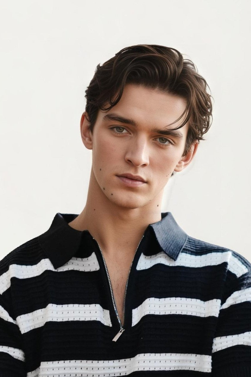 Black Striped Knitted T-Shirt