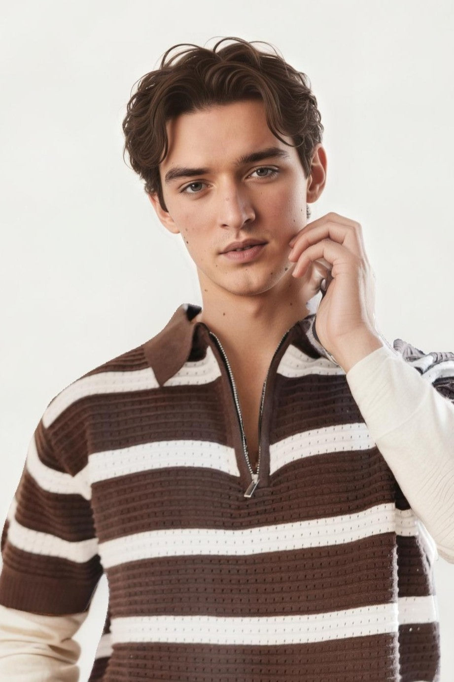 Brown Striped Knitted T-Shirt