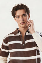 Brown Striped Knitted T-Shirt