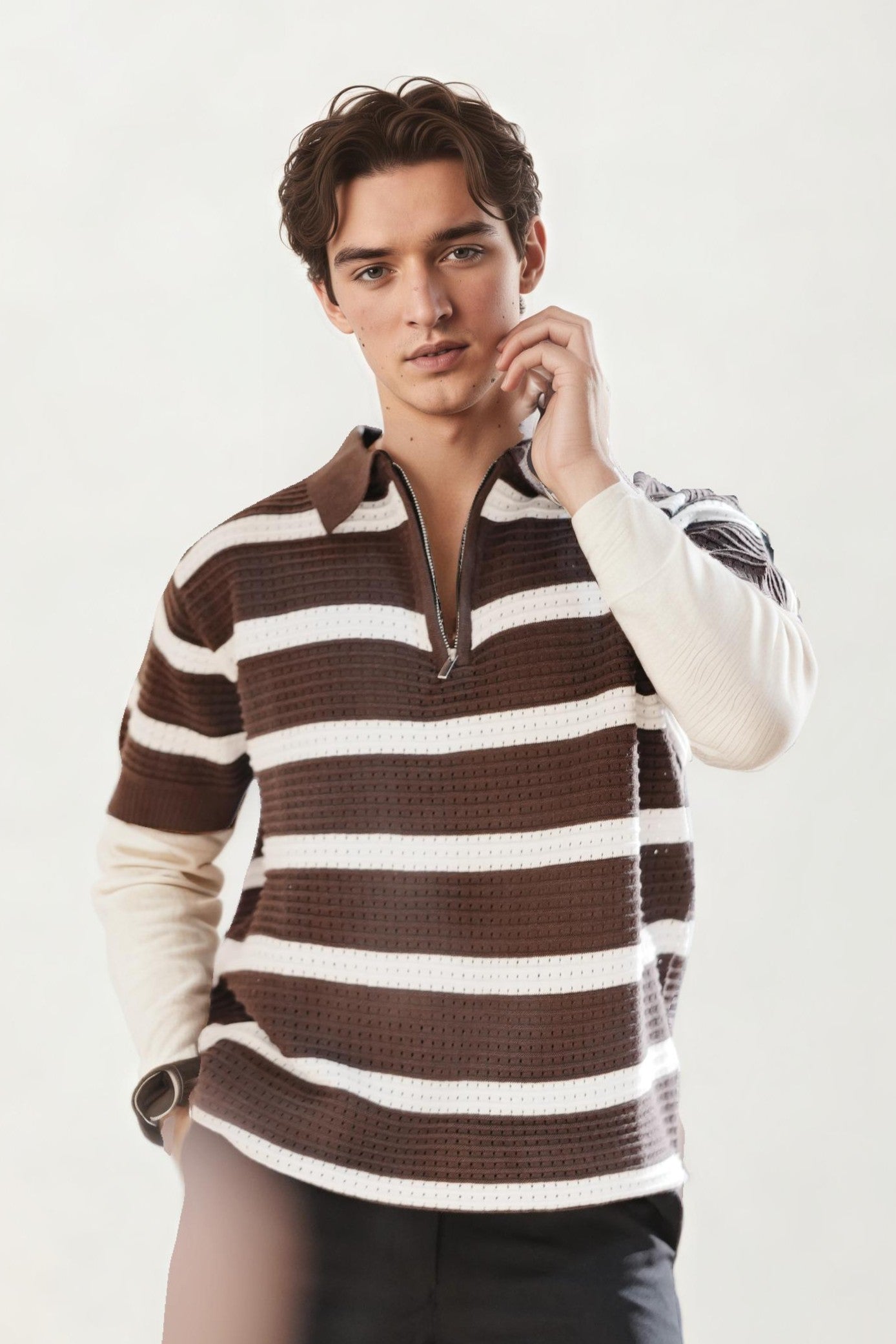 Brown Striped Knitted T-Shirt