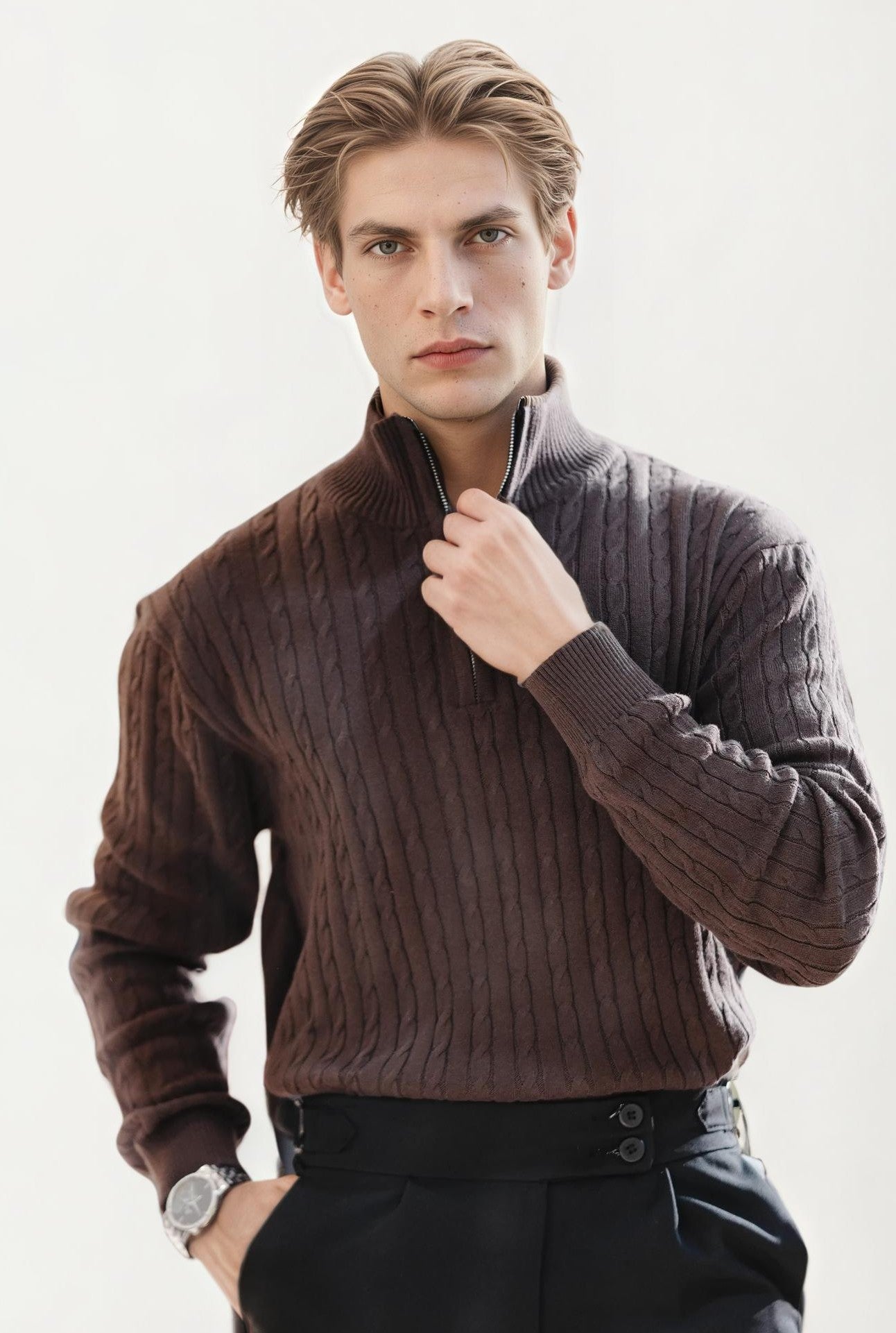 Brown Turtle Neck Zipper