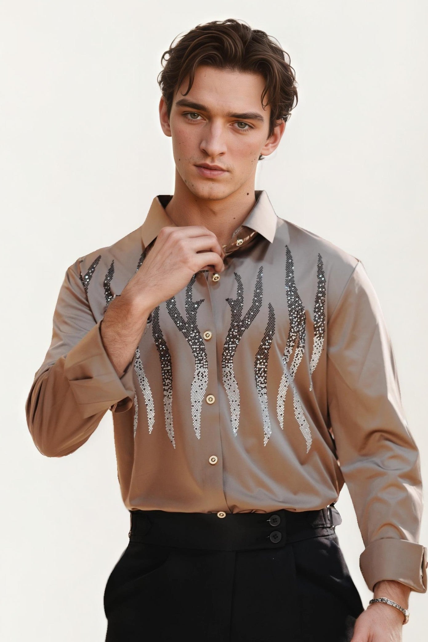 Brown imported embellished shirt