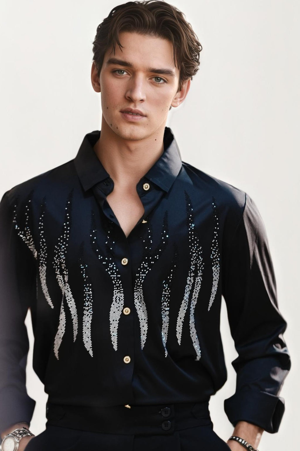 Black imported embellished shirt