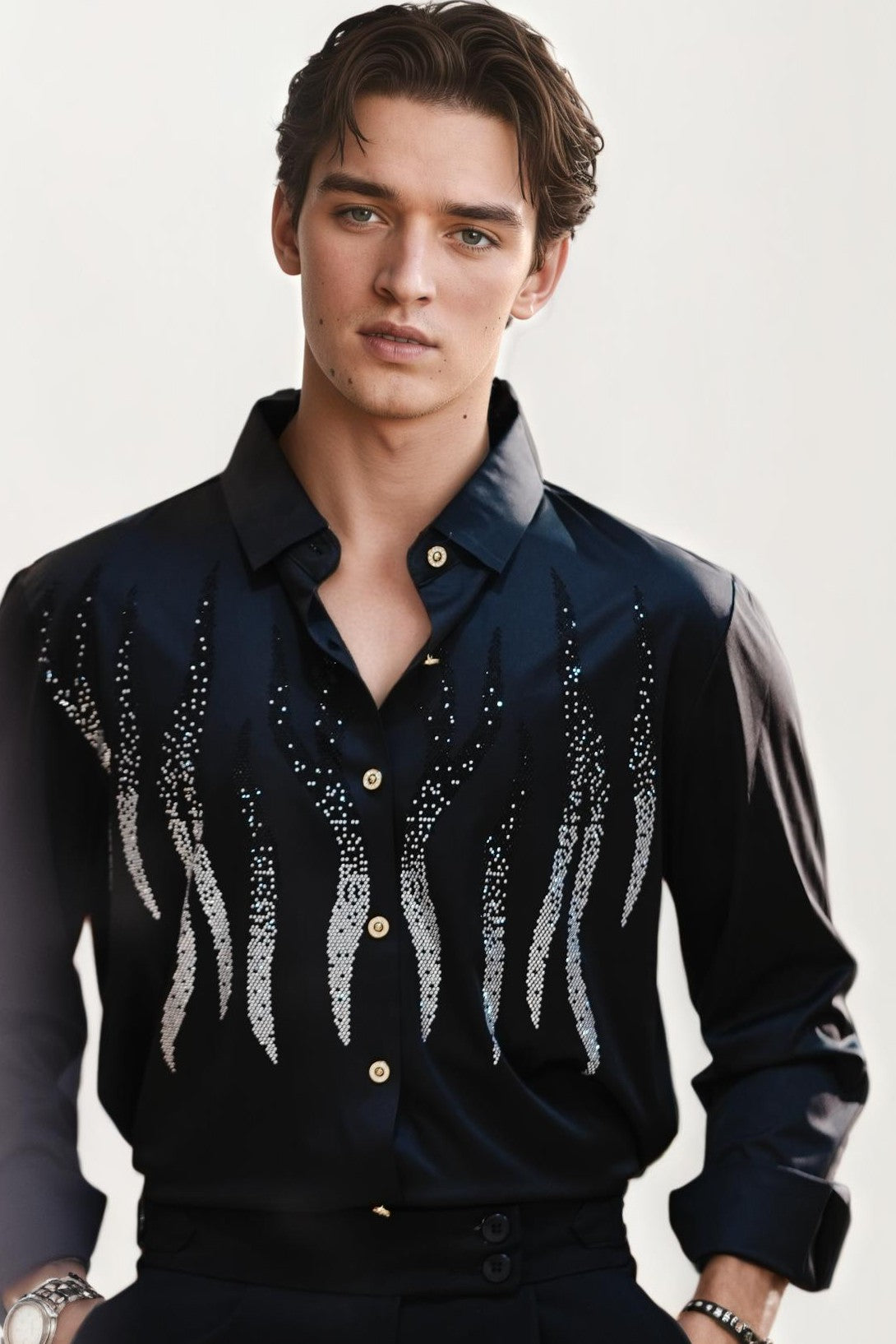 Black imported embellished shirt