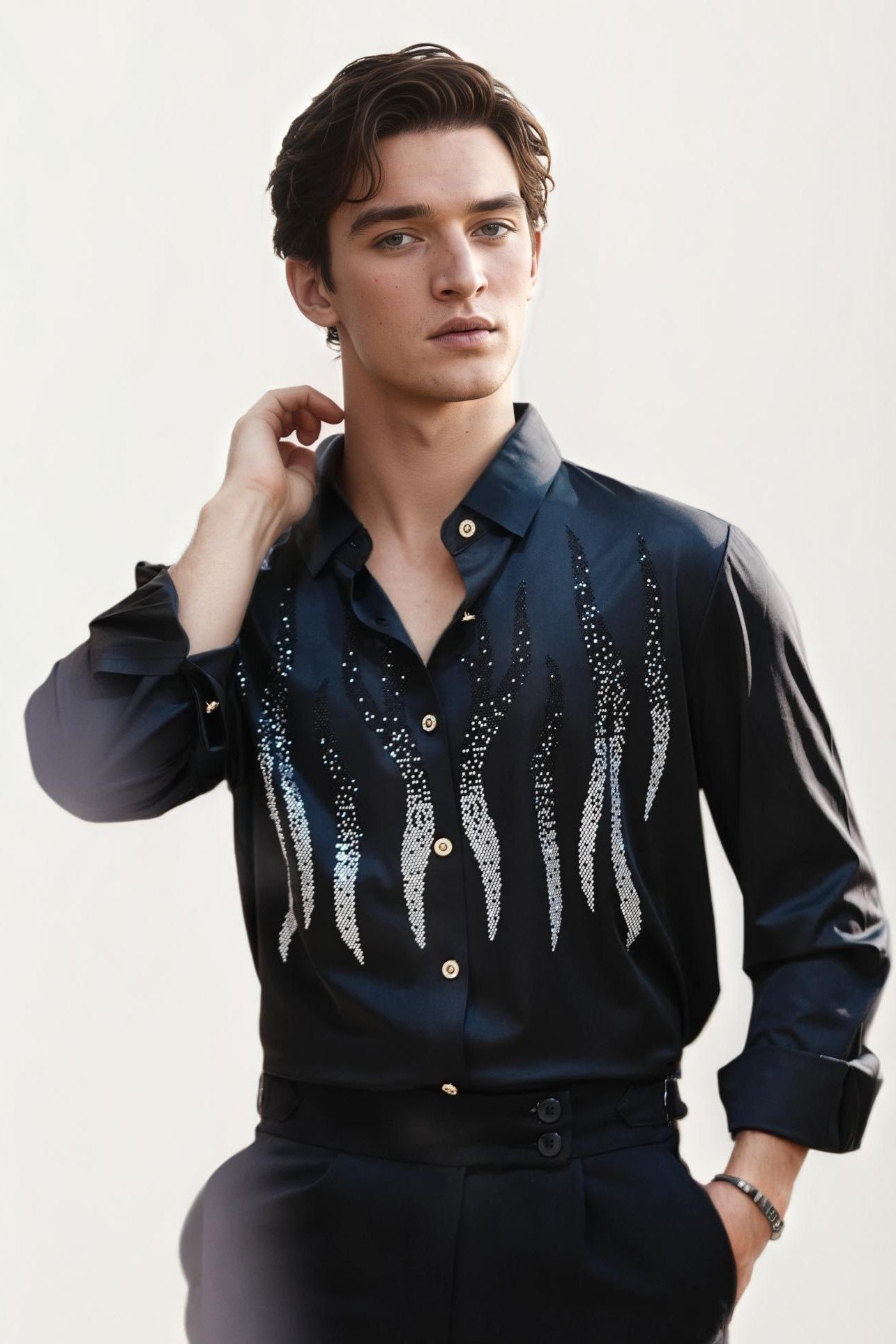 Black imported embellished shirt