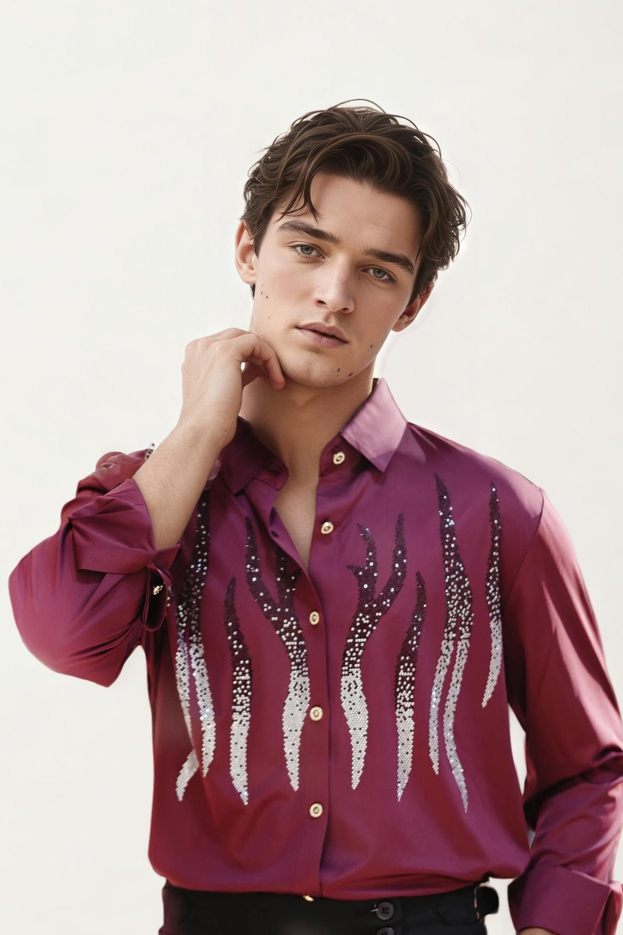 Wine imported embellished shirt