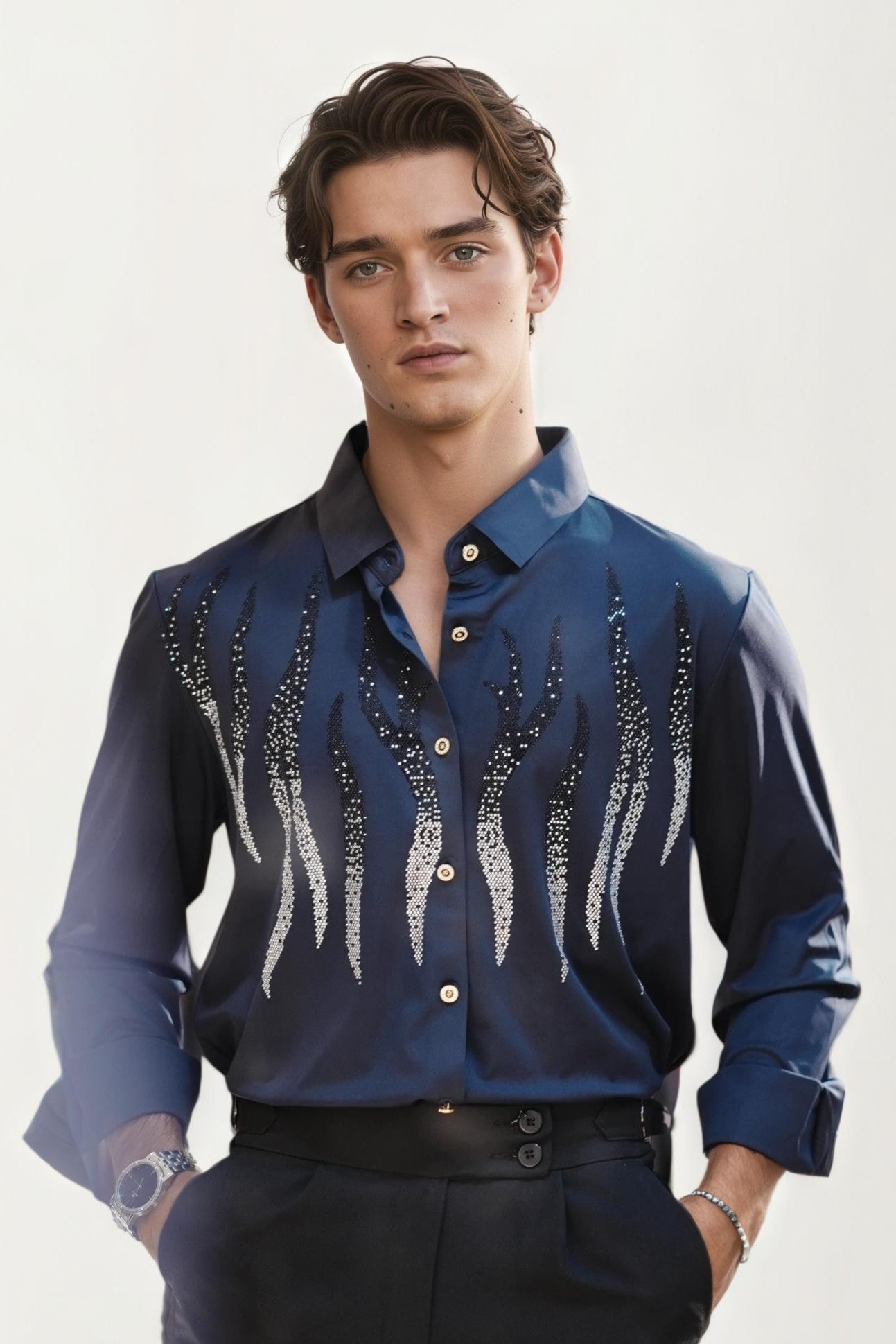 Blue imported embellished shirt