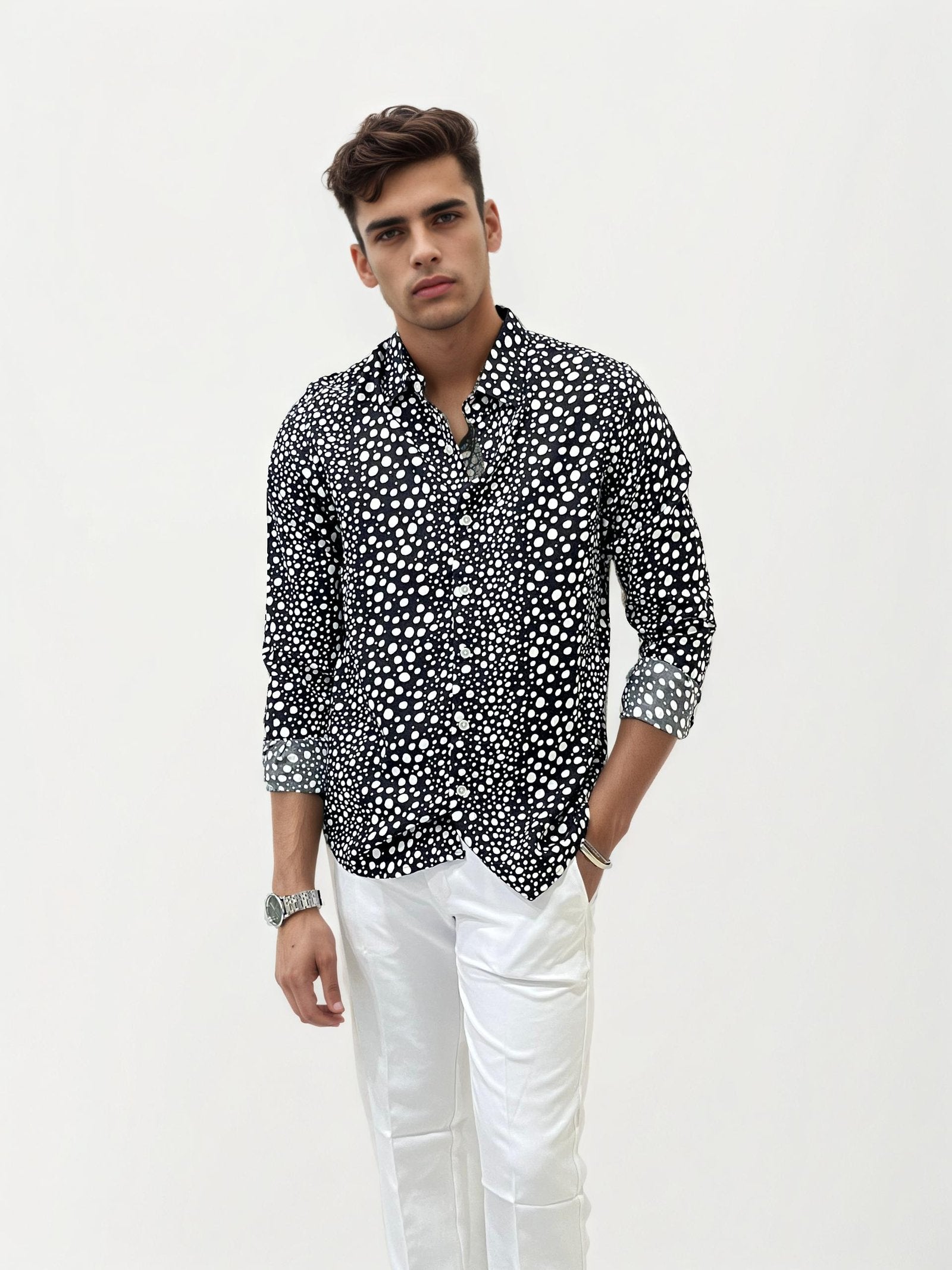 Black Slim Fit Printed Shirt
