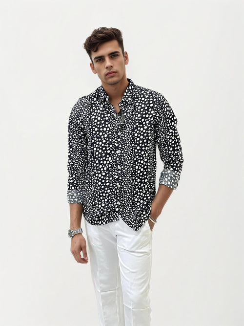 Black Slim Fit Printed Shirt